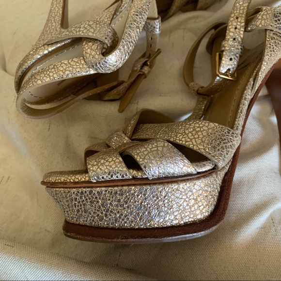 YSL tribute platform gold leather heels - Picture 6 of 16